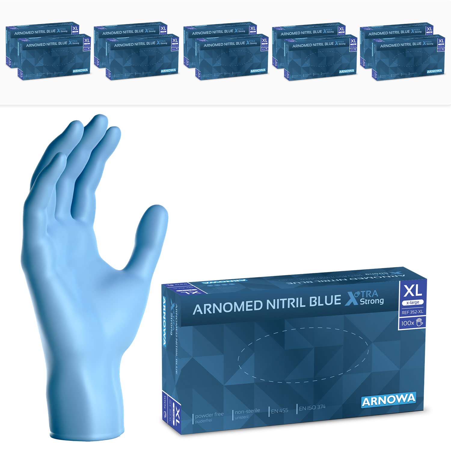 1000x ARNOMED® Einweghandschuhe Blau Extra Stark, Nitril Handschuhe XL | Einmalhandschuhe 50% dicker, Handschuhe Einweg puderfrei, latexfreie Gummihandschuhe, Einweghandschuhe in S, M, L & XL