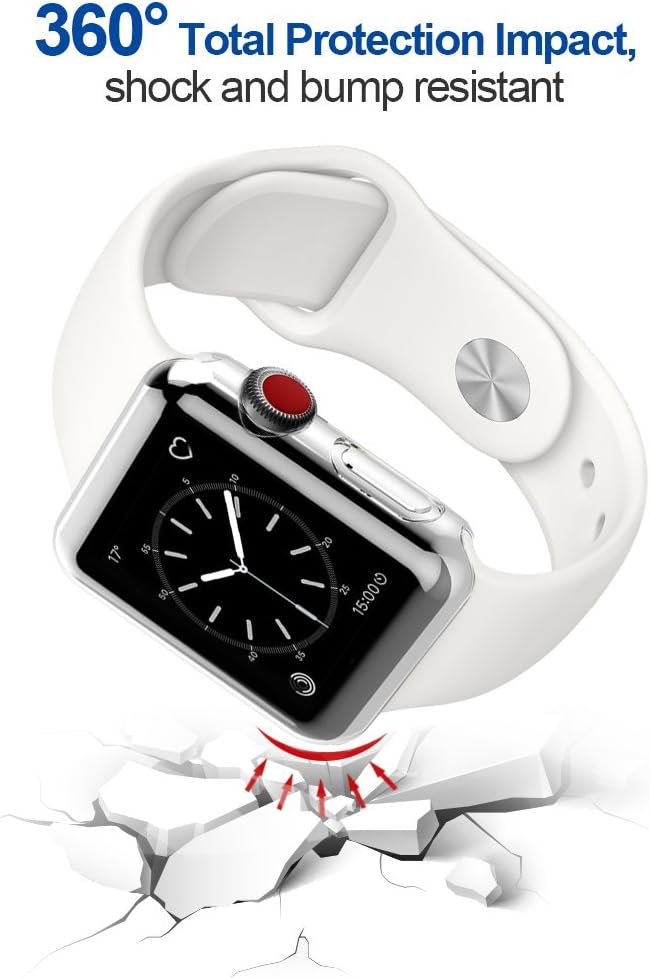 OULUOQI Compatible with Apple Watch Screen Protector 42mm and Case, Soft Transparent TPU All-Around Cover Protective Compatible with iWatch Case Series 3&2