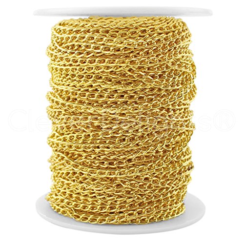 CleverDelights Curb Chain Spool - 3x5mm Link - Gold Color - 30 Feet - Bulk Jewelry Chain Roll