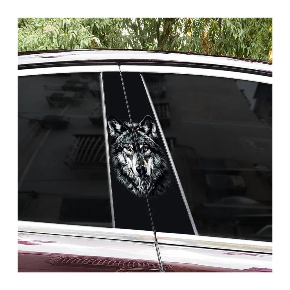 Body Parts 2pcs Animal Style Wolf Head Car B-Pillar Sticker Covering Scratched Car Center Pillar Sticker DIY(I)