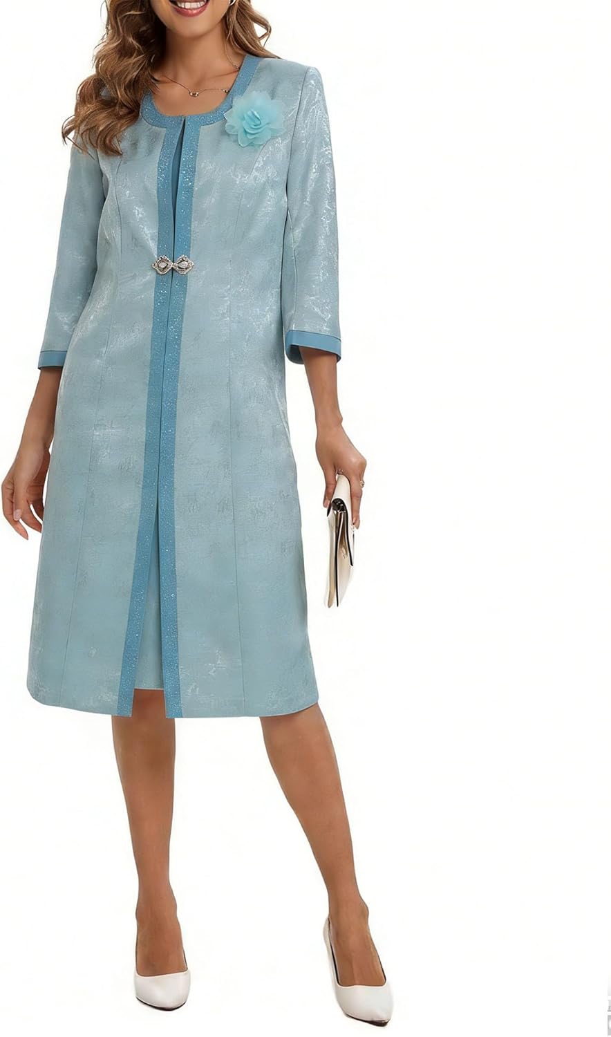 Womens Elegant Dress Church Suits 2 Piece Jacquard Long Jacket Geenlinm FASHlON Plus Size Church Outfits
