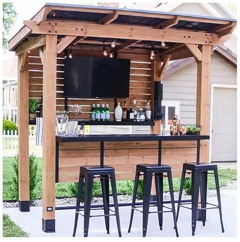 Modern Outdoor Cedar Bar Gazebo, bar top and Shelving, dent-Resistant