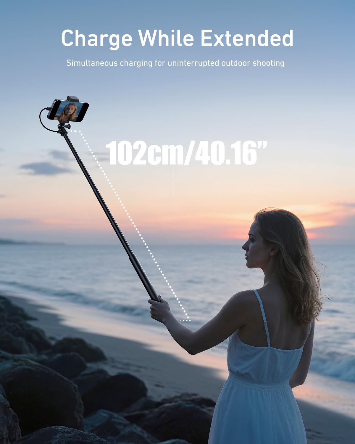 TELESIN Power Grip Selfie Stick for DJI OSMO Namo Action 6 5 Pro 4 3,GoPro Hero 13 12 11,Insta360 X5 X4 Action Camera & Phone, 40.16"Extension Charging Handle Grip, Portable Battery Power Selfie Pole
