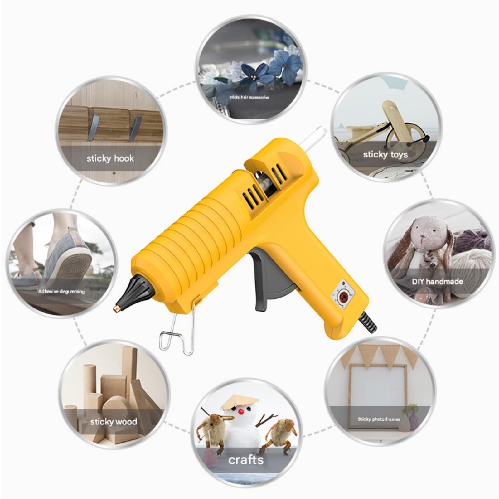 Pistola Silicona Caliente, Pistola de Pegamento Caliente de 11 mm, Temperatura Ajustable con Boquilla, 200 W, Pistola de Silicona Profesional Negra/Amarilla para Reparaciones(200w)
