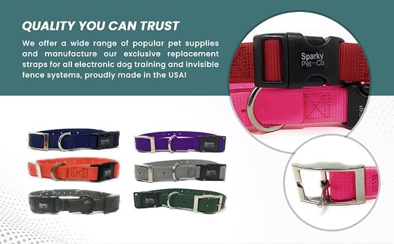 Sparky Pet Co - ECollar Replacement Strap - Double Buckle Dog Collar - Rugged Nylon - Adjustable - D Ring - Quick Release Metal Clasp - for Invisible Fence Systems - 3/4 x 24 - Black