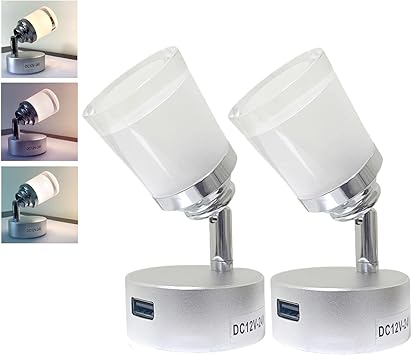 Spot Led 12v CPROSP 2x 3W 12V Lampe 12v Camping Car, LED Lampe De Lecture Pour Bateau Caravane Voiture, Avec Son Propre Interrupteur, Lumiu00e8re Blanche Chaude, 3000K, 220lm, 60 * 96mm, Argent