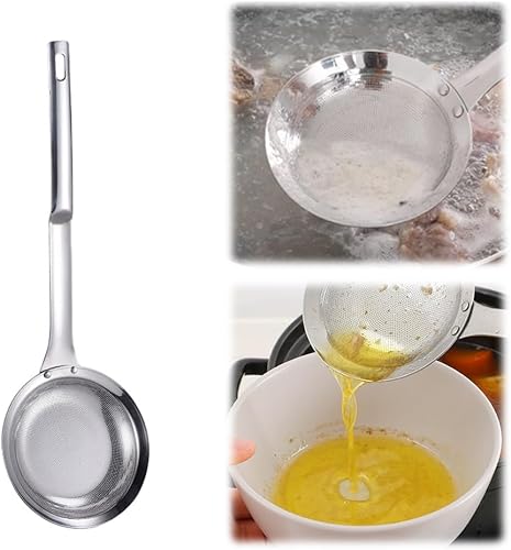 Miniatura 11 de Cuchara coladora de acero inoxidable de malla fina, colador de malla extrafina con asa, cuchara espumadera de acero inoxidable 304, accesorio de B