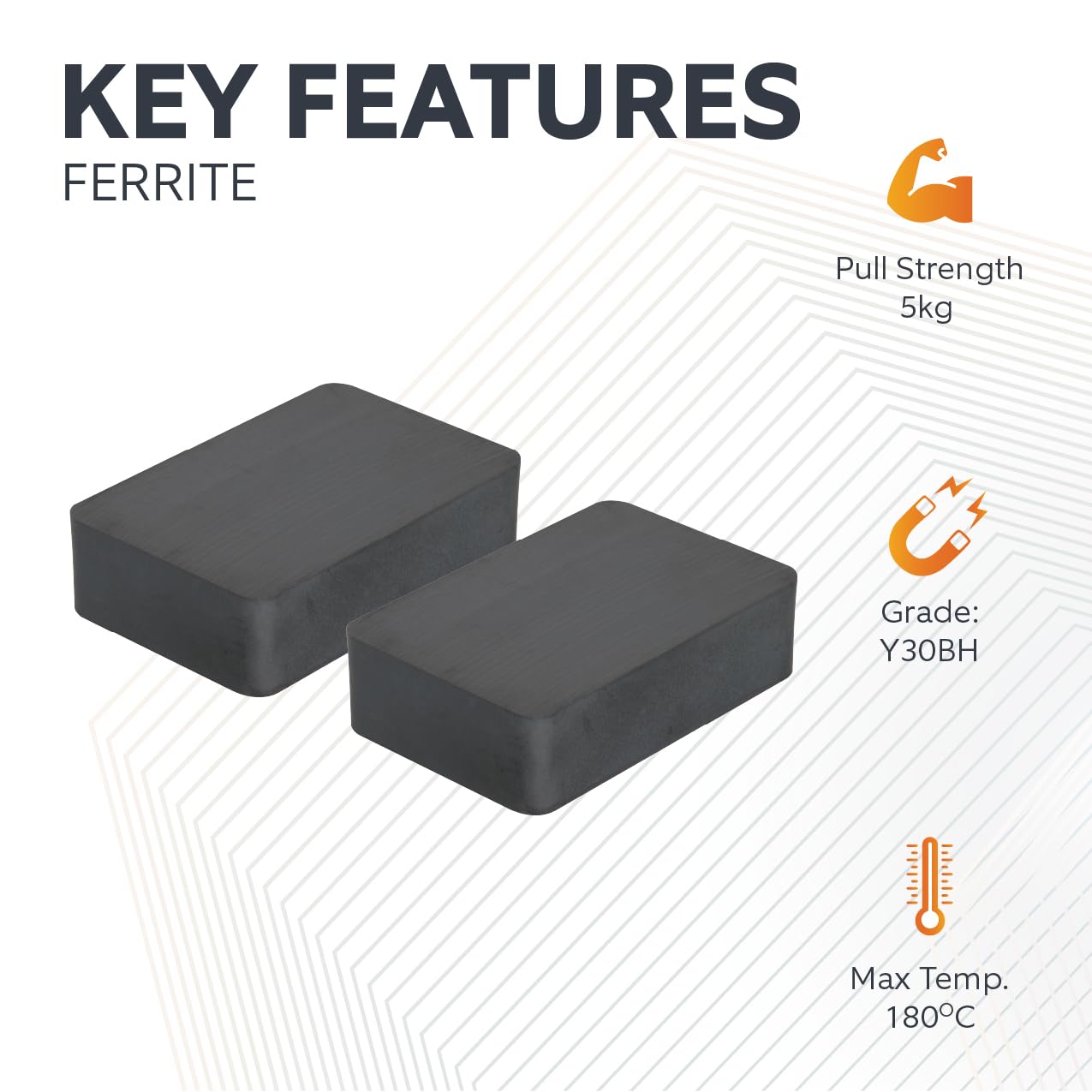 Aimant de Ferrite Y30Bh Pour Les Arts, L'Artisanat, la Fabrication de Modèles - 75mm x 50mm x 20mm D'Épaisseur - Put de 5kg - Pack de 40