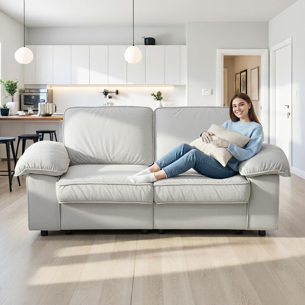 Ball & Cast 2 Sitzer Sofa mit Schlaffunktion - Couch mit Stauraum unter dem Sitz, 201x89x91 cm (BxHxT), Komfortabel für Moderne Wohnzimmer, Cremeweiß
