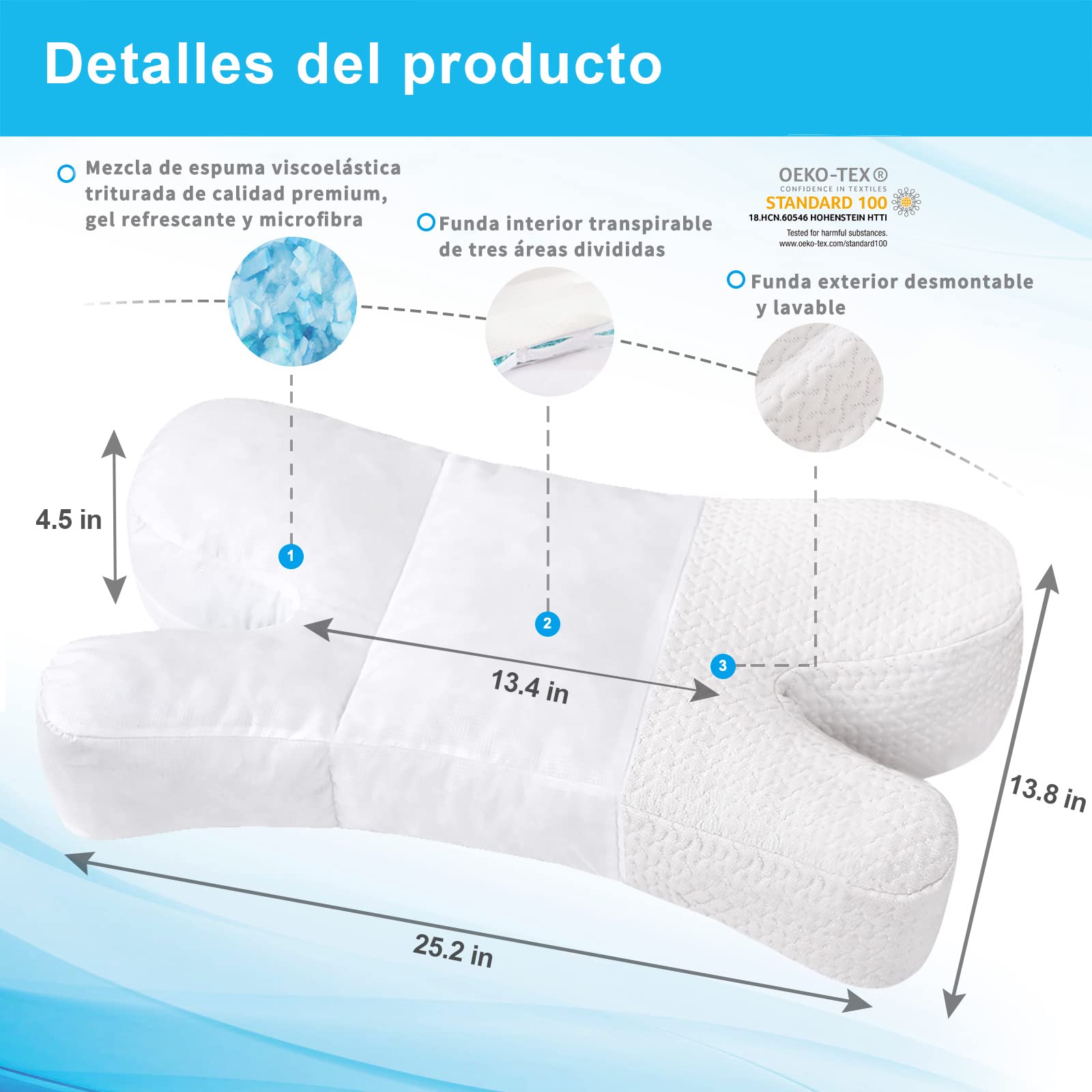 Clieey Almohadas para Dormir de Lado Espalda Estómago Antiarrugas Anti Envejecimiento con Gel y Espuma Viscoelástica Triturada para Aliviar el Dolor de Cuello