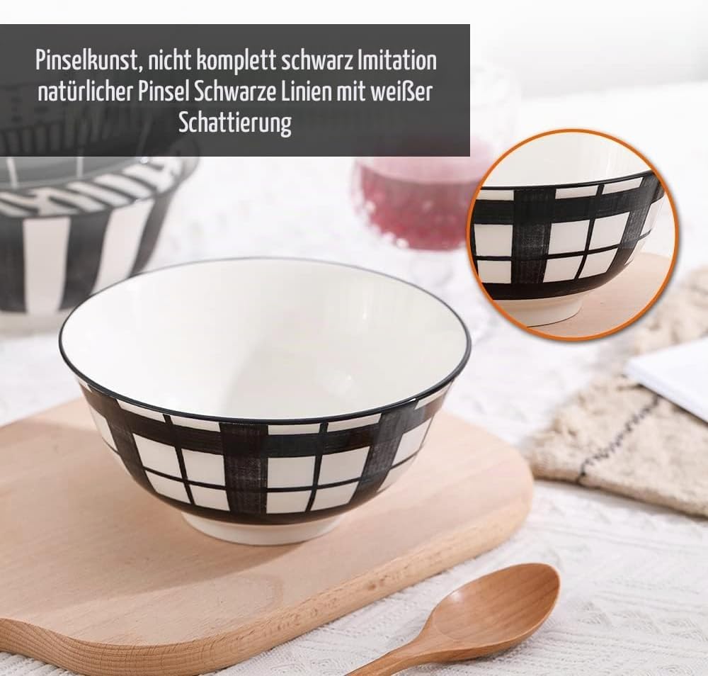 Ciotola Colazione Ciotole Ceramica Nere - Scodella Colazione Cucina 700 ml - Scodelle Porcellana per Insalata | Zuppa | Cereali | Poke | Riso - 15 cm - Adatto a Microonde e Lavastoviglie - Set di 6