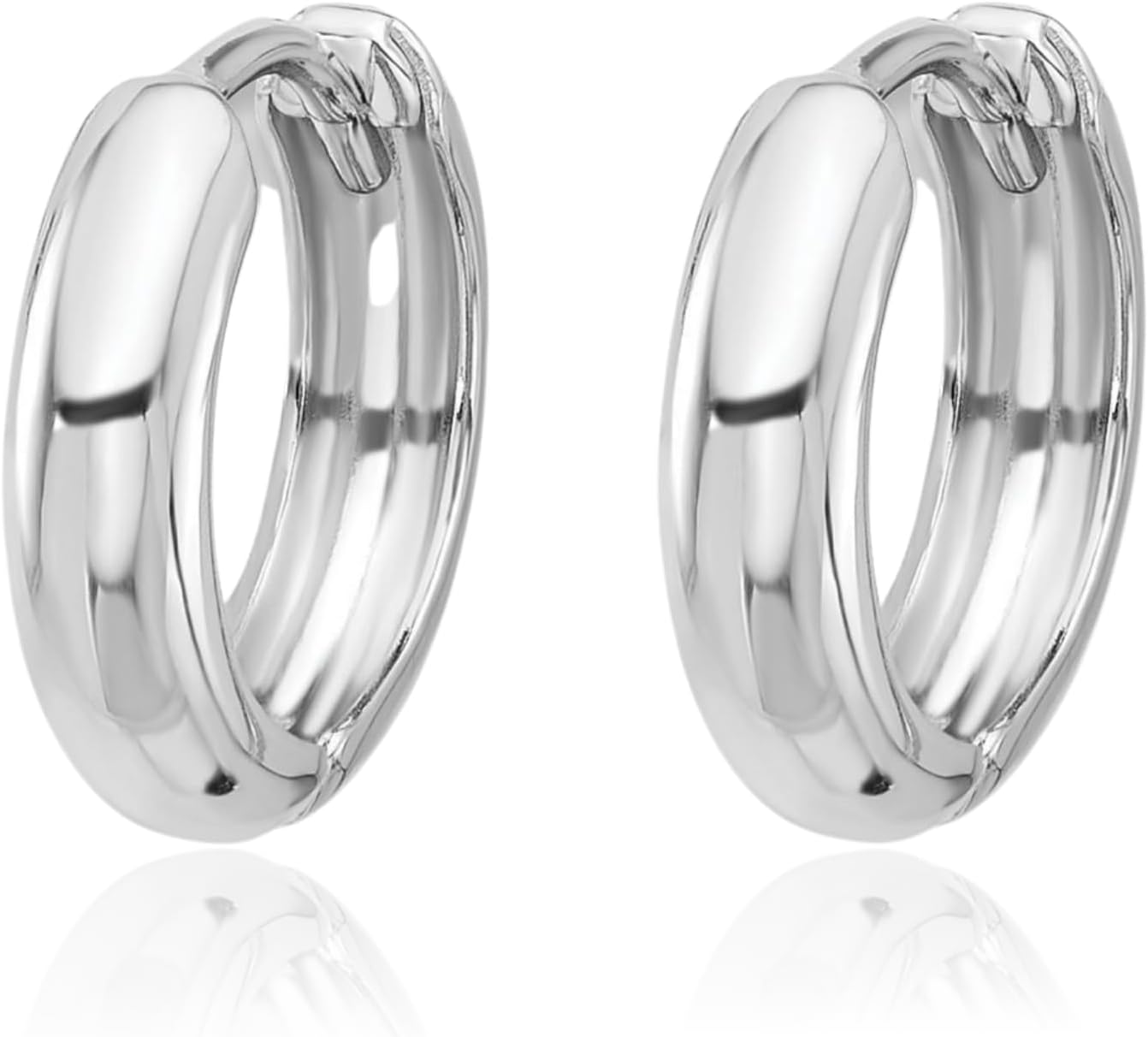 IceCarats 14K White Gold Small Round Huggie Hoop Earrings 9mm 3/8 inch Snap Back For Her For Him