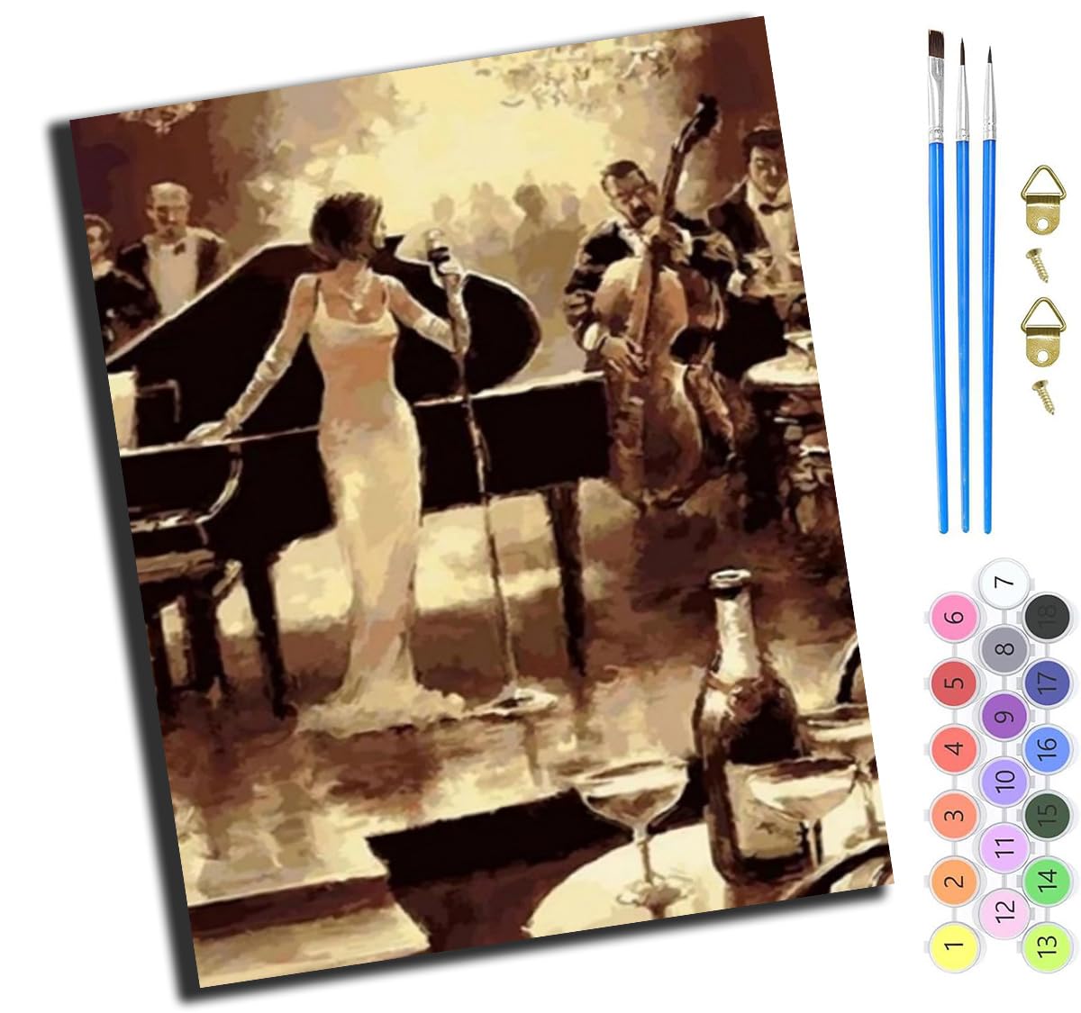 XIAOYOUQIAN Concert Singer Beauty Piano Cello,DIY Paint by Numbers for Adults,Oil Painting Kits,Craft Art Painting Kit,Acrylic Pigment Drawing Gift for Home Decor,16X20Inch，-Frameless
