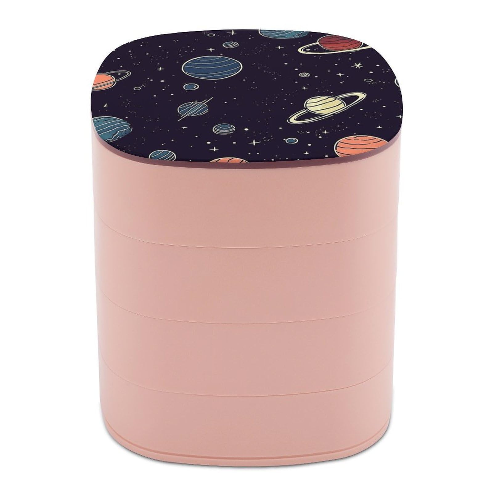 FekiLoot Space Planet Pattern Jewelry Box 4-Layers Rotatable Jewelry Organizer Storage Box with Mirror Cute Travel Jewelry Case Portable Earring Holder Organizer for Ring Necklace Bracelet