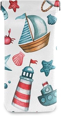 HUSSRITY Eyeglasses Case Sea Theme Pattern Sunglasses Pouch Soft PU Leather Squeeze Top Eyeglass Holder Portable Glasses Case For Women Men