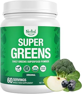 Super Greens Daily Superfood Powder - Certified USDA Organic Green Powder w/20+ Whole Foods, Spirulina Powder, Wheat & Barley Grass - Probiotics, Fiber & Enzymes - Original Flavor, 60