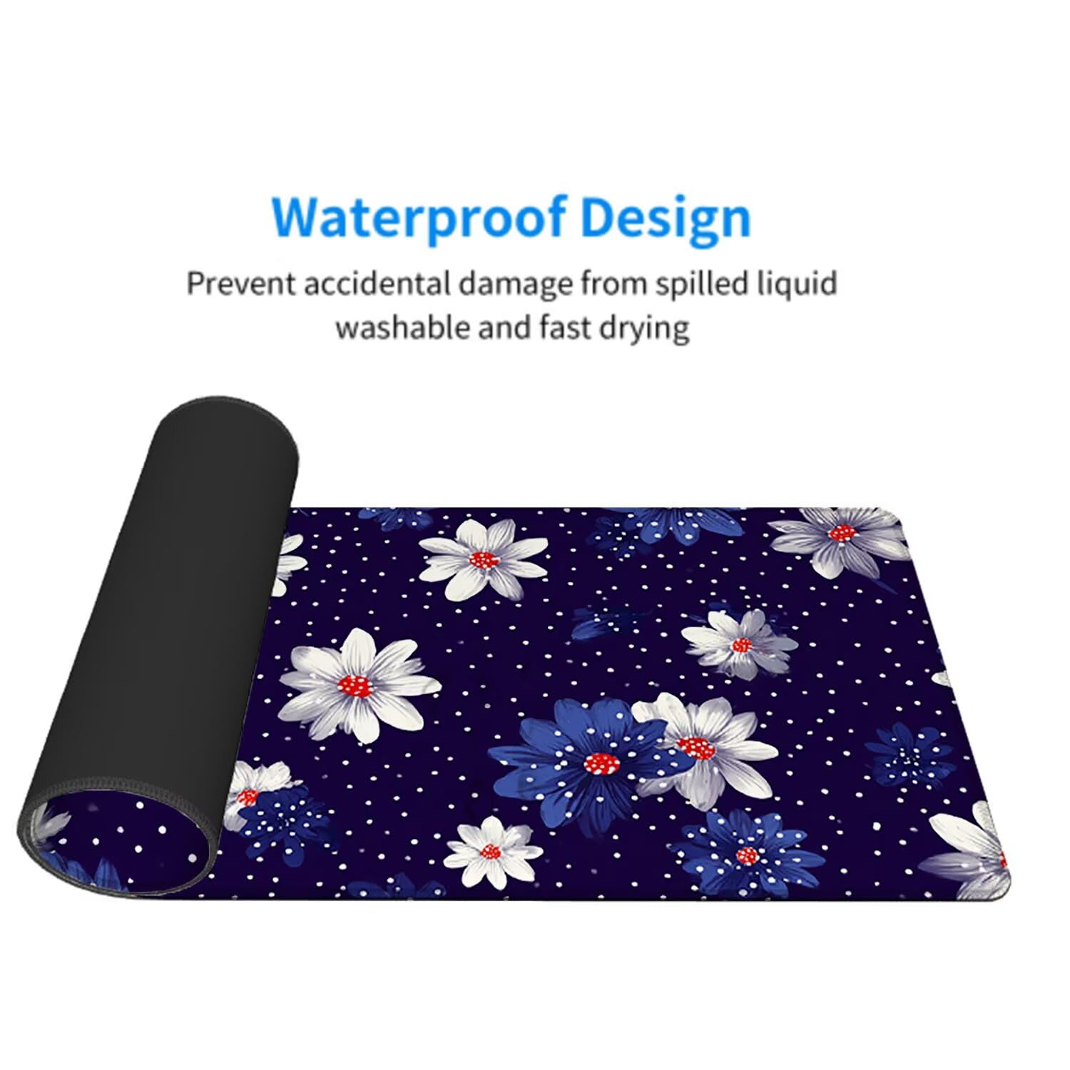 Granatowa podkładka pod mysz podkładka pod mysz do gier XXL 1200 x 600 x 3 mm podkładka pod mysz gumowy kwiat duża podkładka pod rękę dla graczy akcesoria PC antypoślizgowe i wodoodporne, do