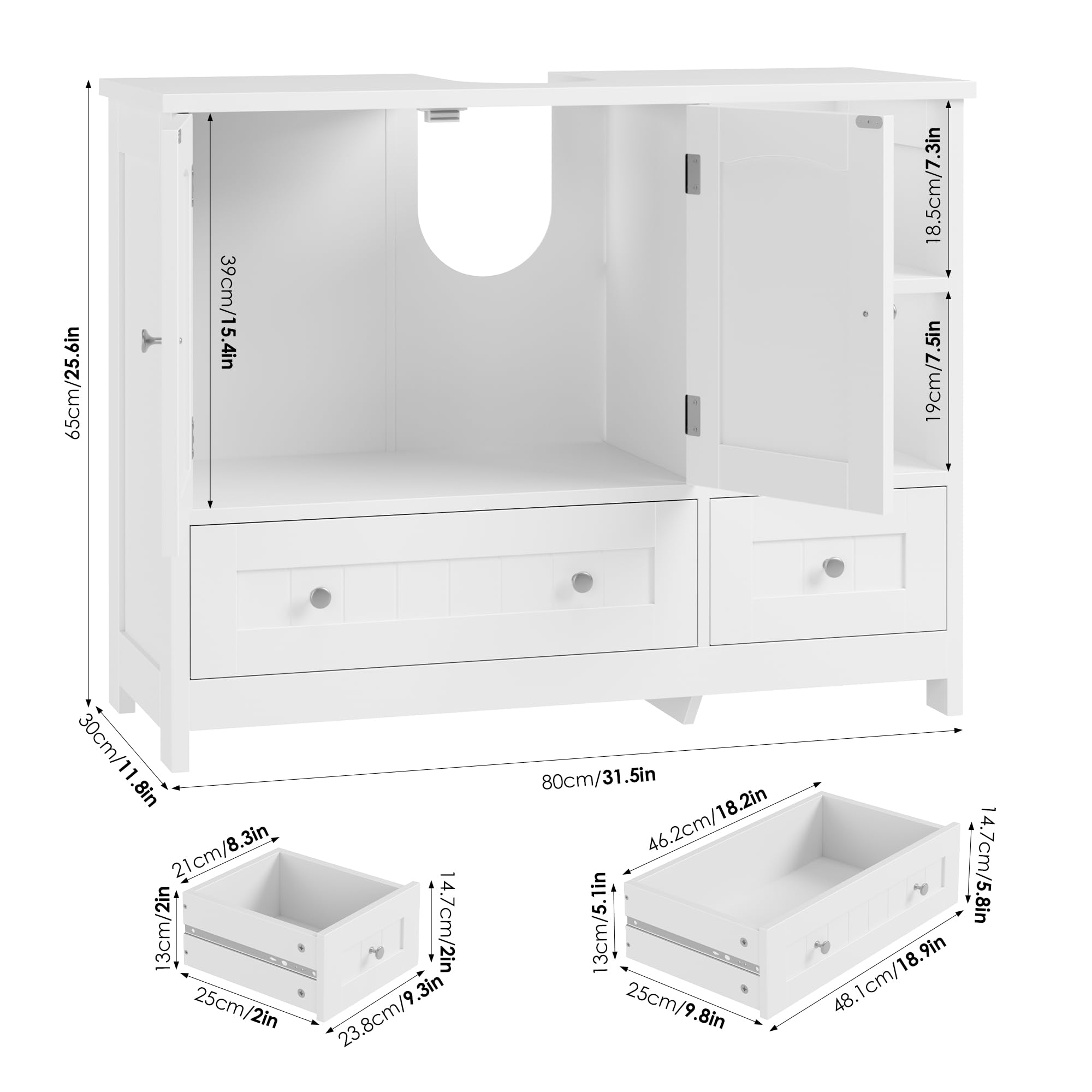 Royo Wastafelonderkast Ava 80cm - Wit Glanzend - Met 2 Deuren - Met Chromen Handgrepen en Poten - 80x83,5x45 Royo Wastafelonderkast Ava 80cm - Wit Glanzend - Met 2 Deuren - Met Chromen Handgrepen en Poten - 80x83,5x45