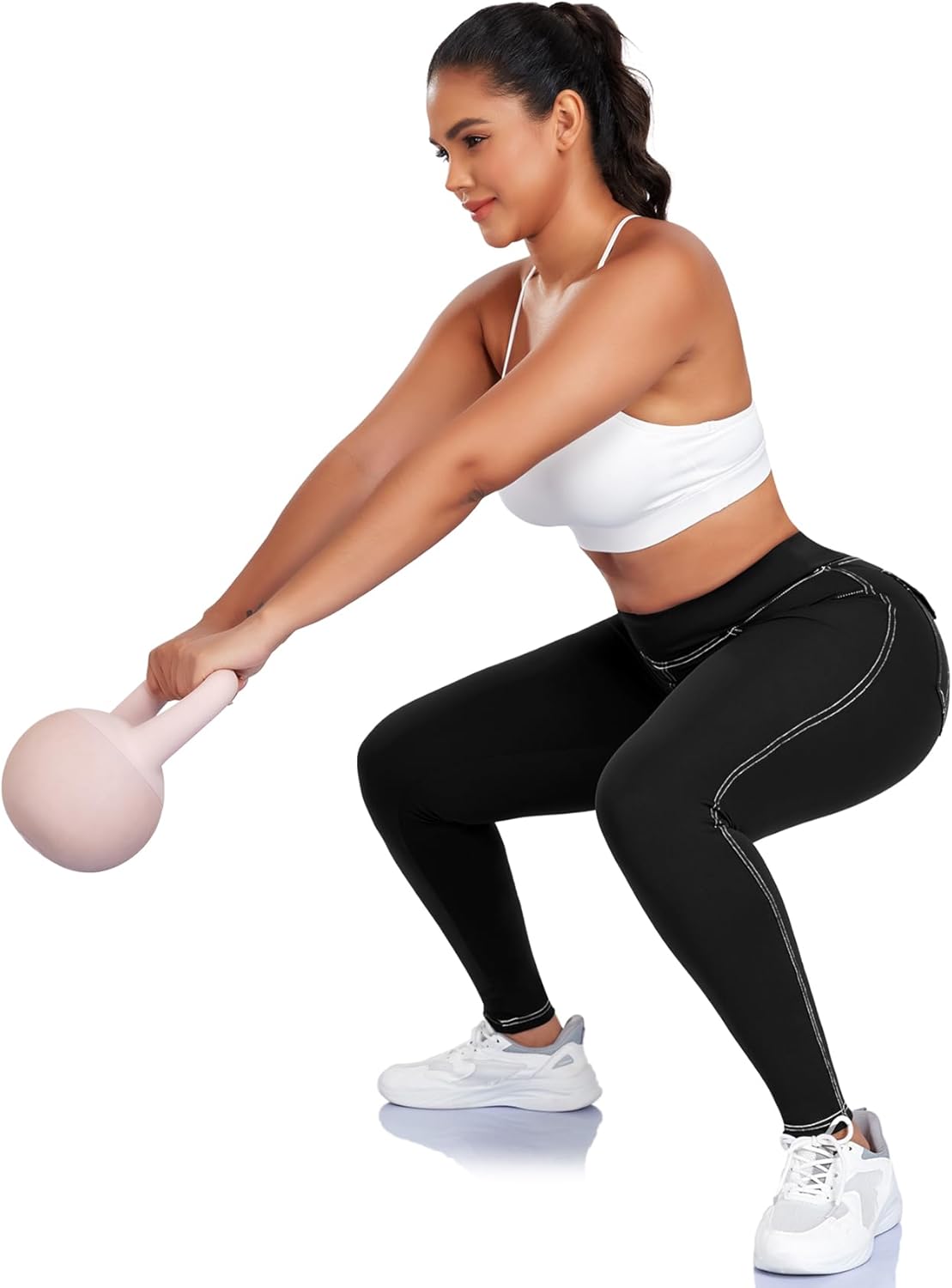 SEASUM Cargo Workout Leggings with Pockets for Women Scrunch Butt Lifting Gym Denim-Look Yoga Pants - Image 6