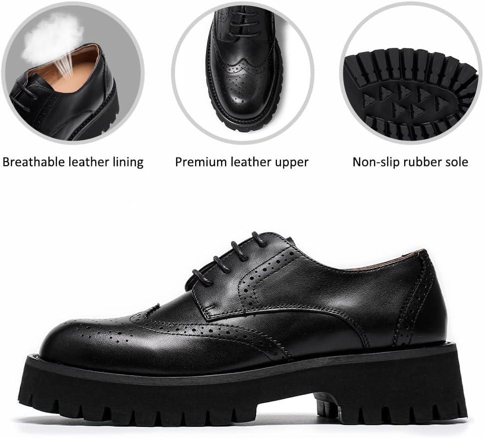 BEAU TODAY Platform Oxfords for Women, Oxford Shoes for Women, Chunky Leather Lace Up Oxford Shoes, Casual Comfort Business Work Office Dress Shoes - Image 5