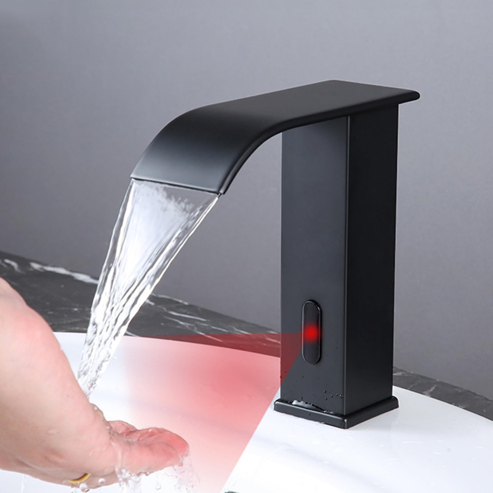 Mitigeur infrarouge cascade noir pour lavabo eau chaude et froide en laiton