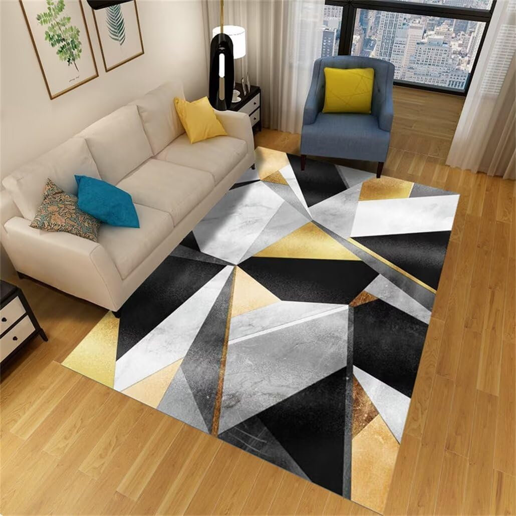 Grand tapis jaune à motif géométrique moderne 120x150cm pour salon chic