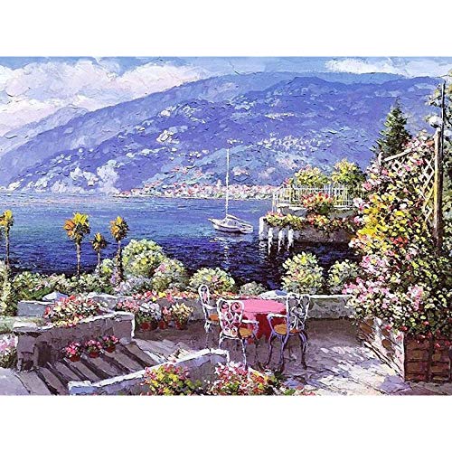 Peinture par numéros jardin au bord de l'eau avec kit complet de toile encadrée et acryliques