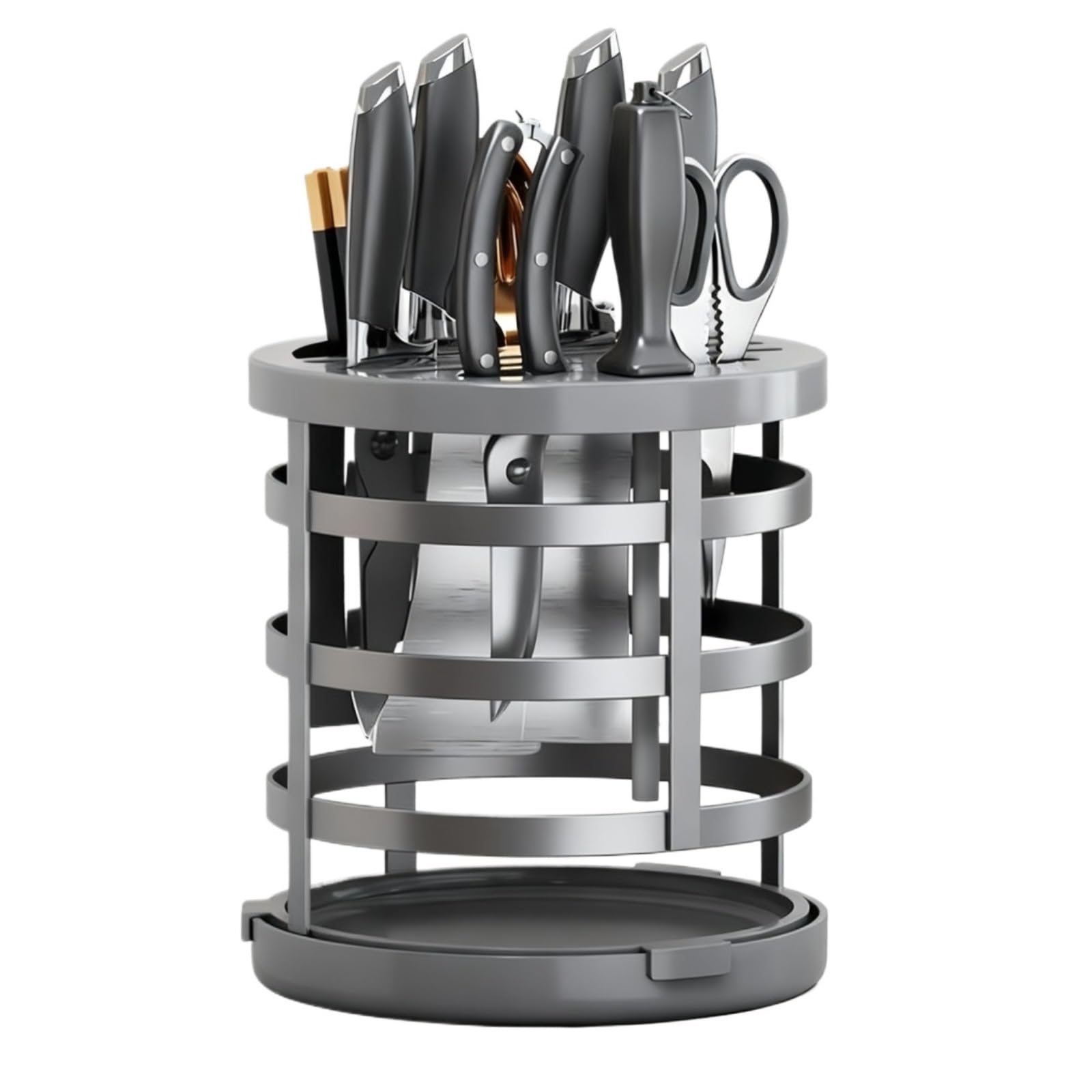 Bloque para Cuchillos Utensilios De Cocina Soporte Giratorio De 360° For Cuchillos, Organizador Cocina con Bandeja Extraíble Herramientas(Gray)