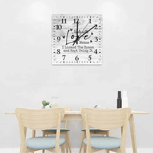 Miniatura 7 de Reloj de pared Made with Love para cocina, 12 pulgadas, funciona con pilas, sin tictac, de madera, números arábigos, adecuado para el hogar, cocina,