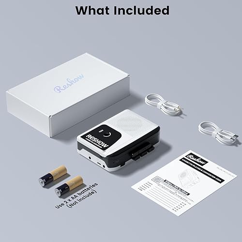Miniatura 4 de Reshow Grabador de cassette, convertidor de cassette portátil a MP3 con USB-C, altavoz incorporado, convertidor de cinta de audio a digital,