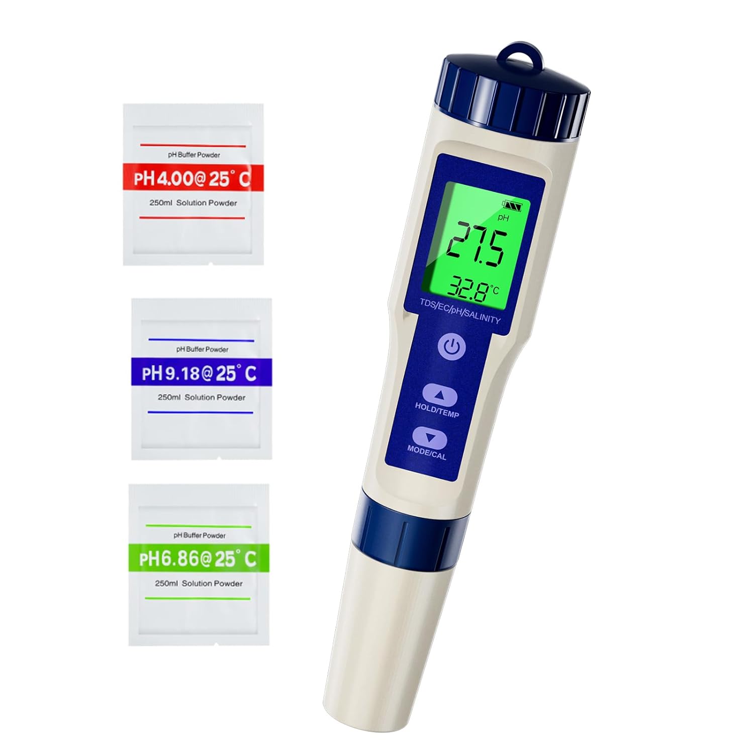 Pool Salt Tester & PH Meter, 5 in 1 Salinity Tester with PH/Salinity/TDS/EC/Temperature Function, TDS Tester Backlight Screen for Drinking Water, Hot Tubs, and Spas