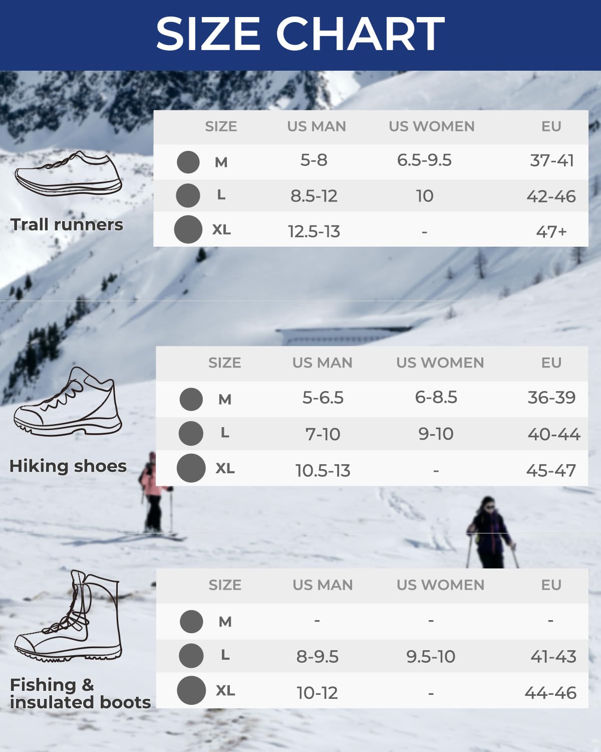 Sportneer Ramponi da Ghiaccio a trazione, 19 Denti 201 Inox Copertura Antiscivolo per Scarpe da Neve, ramponi per scarponi, Protezione sicura per Camminare, Jogging, Pesca, Camp