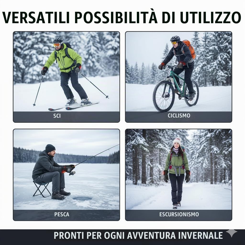 Guanti Riscaldati Elettrici per Uomo Donna con 3000mAh Batteria Ricaricabile, Guanti Termici Impermeabili per Moto, Sci, Pesca con 3 Livelli di Temperatura, Touchscreen, 4-6 Ore di Autonomia