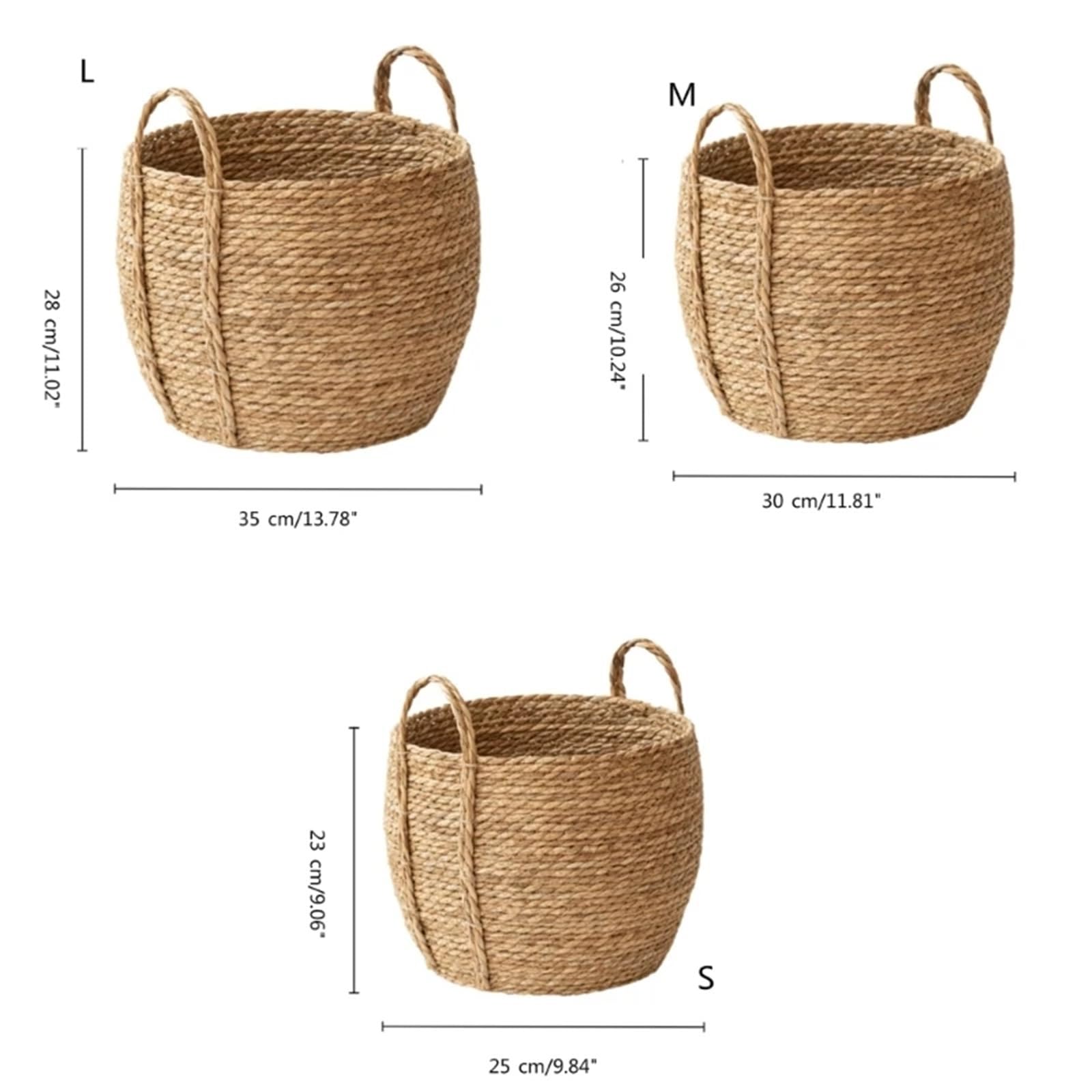 Cache Pot en Osier Paniers de rangement tissés à la main avec poignée, 3 pièces, jardinière en paille, Pots de fleurs, paniers for plantes de jardin, conteneurs de linge for la maison, décor(L)