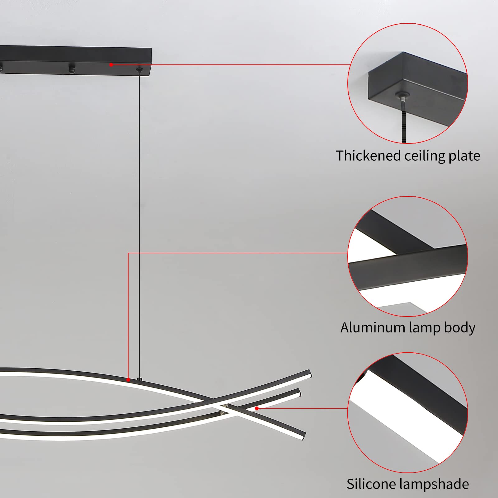 Mikeru Lampada a sospensione a LED da tavolo da pranzo, 120 cm, colore nero, moderna, dimmerabile, con telecomando, regolabile in altezza, per ufficio, sala da pranzo, soggiorno, cucina