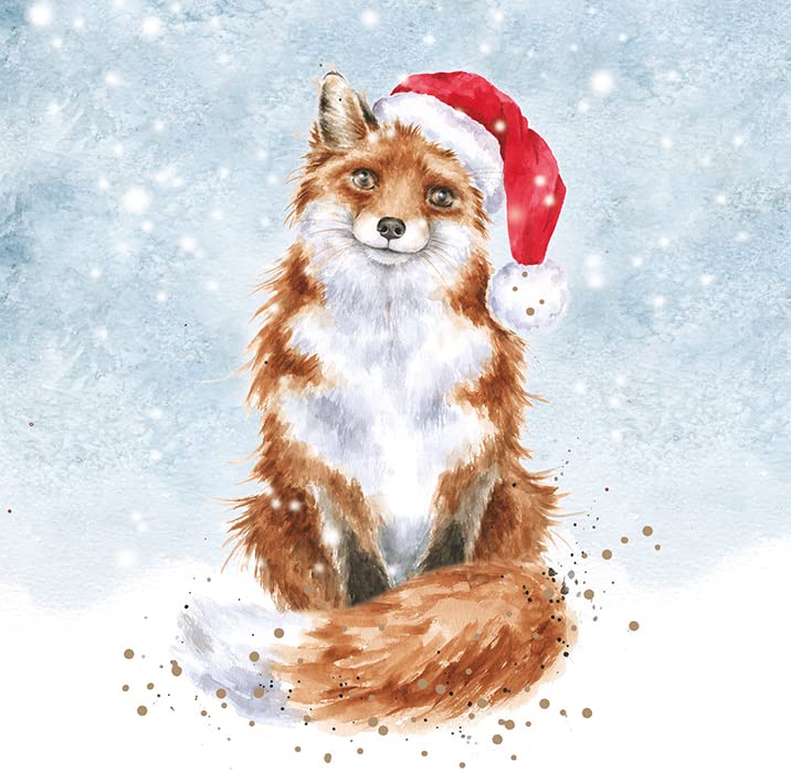 Wrendale Designs by Hannah Dale - Festive Fox - Christmas Card Box Set - Pack of 8, White, brown, gold, 12 cm x 12 cm