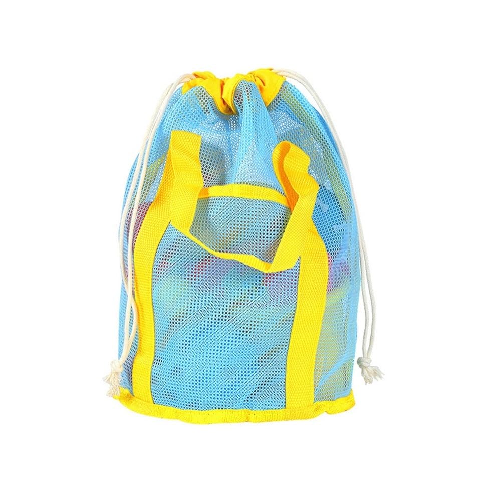Ropicean Foldable Drawstring Backpack - Lightweight Portable Beach Toy Storage Bag for Outdoor Activities(Blue and yellow)