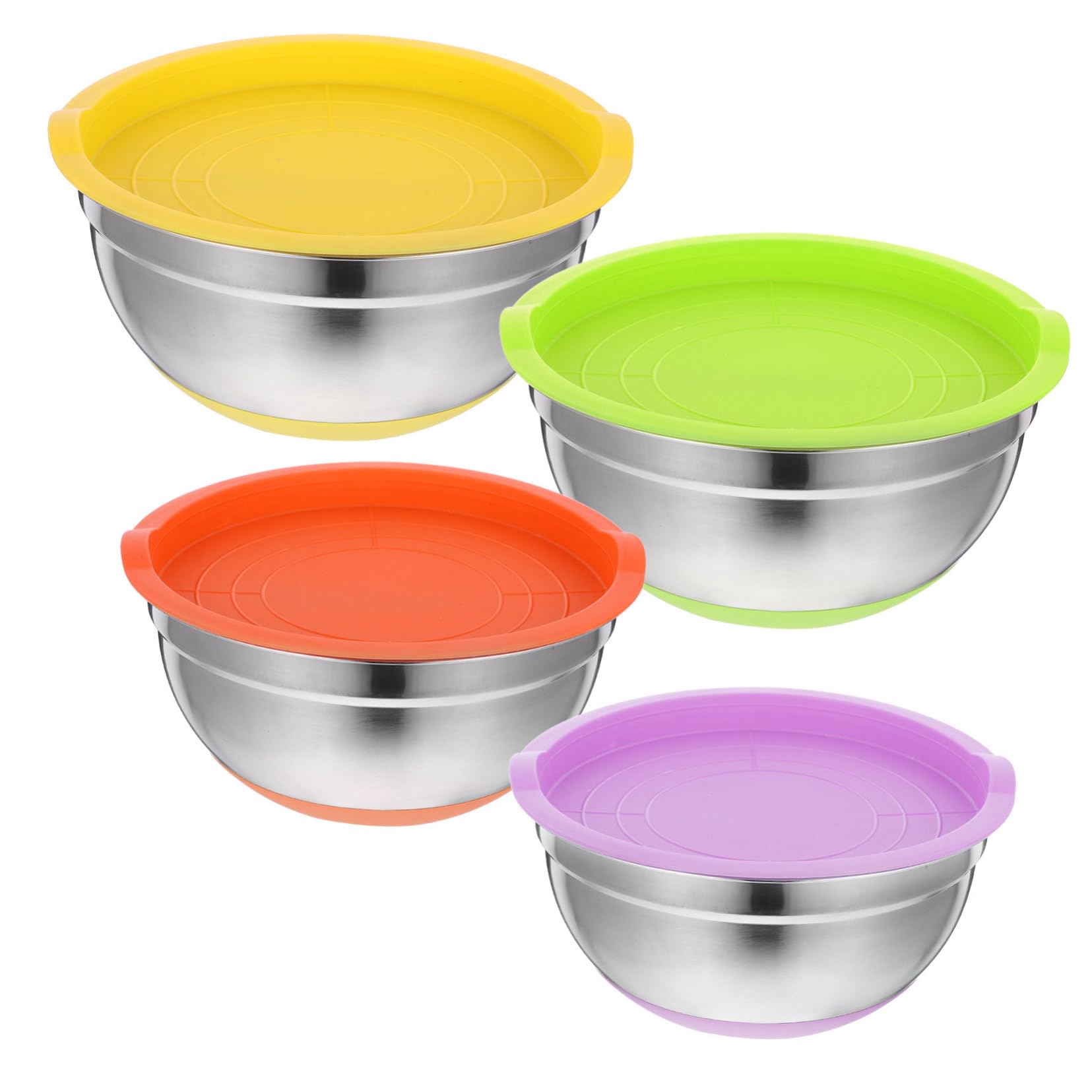 DOITOOL 4 Stück Edelstahlschüssel Schalen aus Edelstahl für Backen mit Deckel Salat Schüssel Gemüse Schüssel Speise Nudel Multifunktionale Küche Salat Zubehör Wiederverwendbare