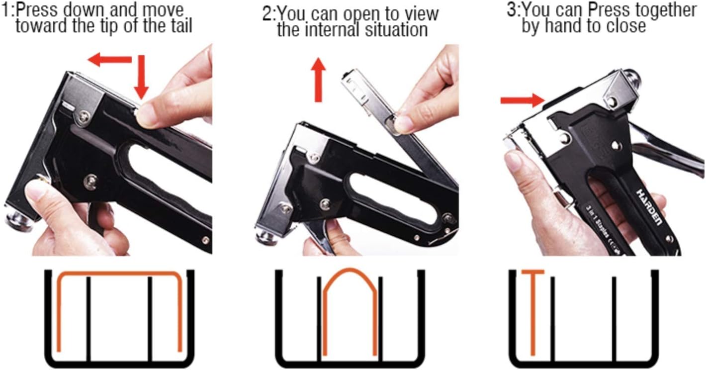 Edward Tools Pro 3 in 1 Heavy Duty Staple Gun with 600 Staples - for Upholstery, Wood, Garden, Wire, Furniture, Roofing - D,U,T Type Staples - Quick Jam Clear - DIY