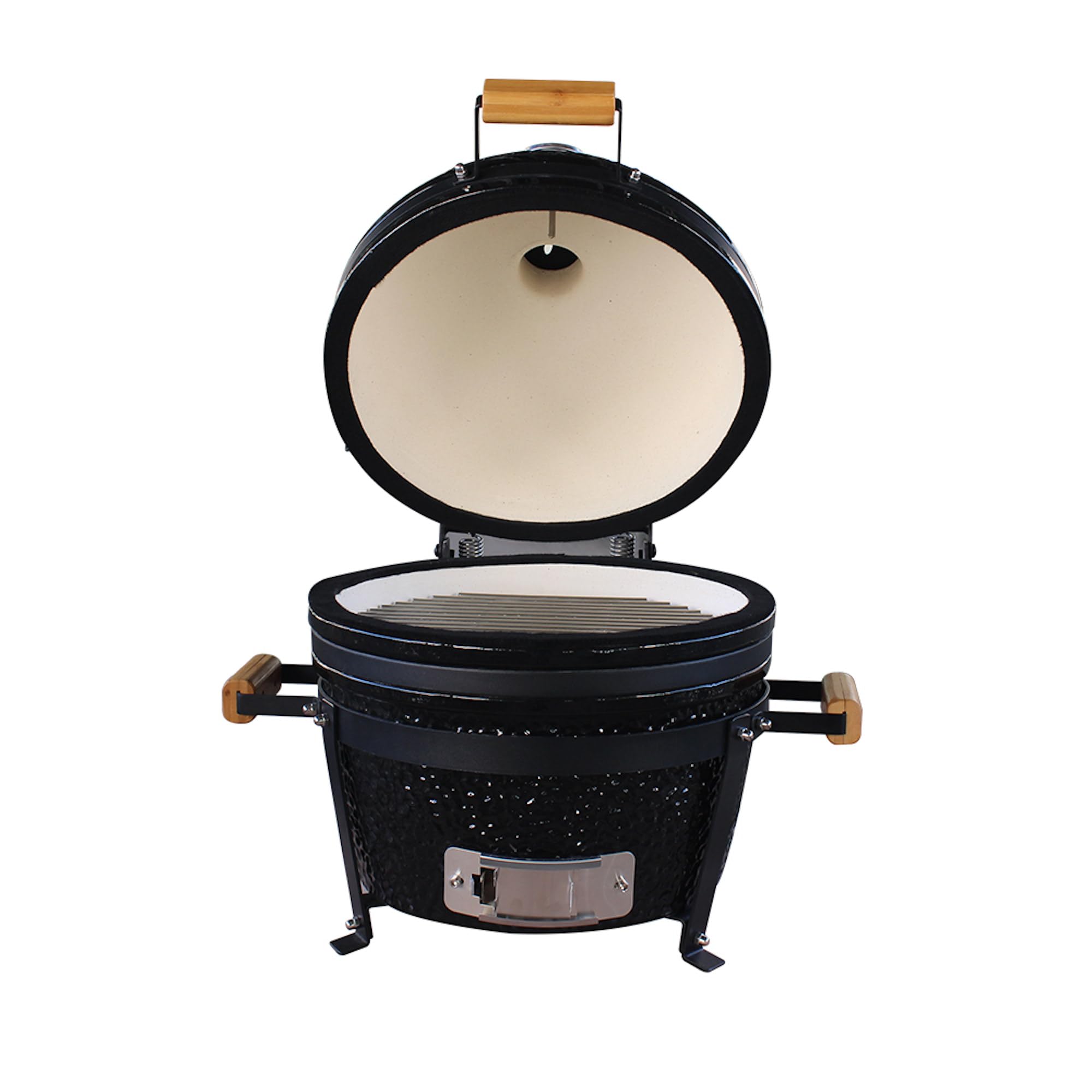 COOKFIRE - Barbacoa Kamado de Carbón Ø 40 cm - BBQ Grill Japonesa Con Termómetro y Asas de Bamboo - Portátil y Cerámica - Mini Parrilla (Negro)