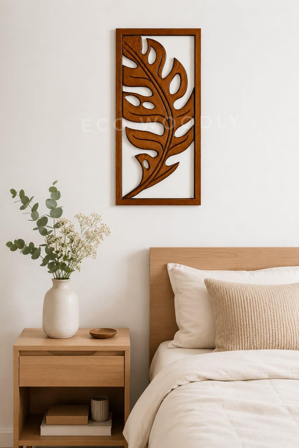 ECO WOODLY Premium Wooden Wall Panel | Monstera Leaf Wall Hanging Panel | MDF Wooden Wall Decor for Living Room, Bedroom & Office (24 x 12 Inch) Brown Finish-image-38