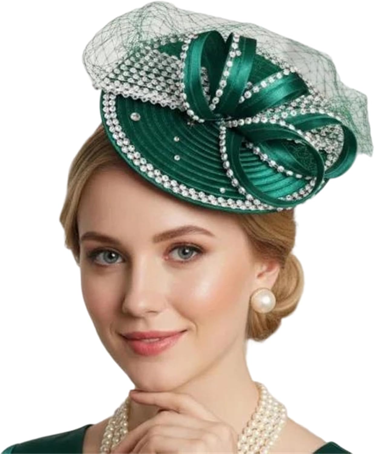 Women's Pearl Veil Fascinator Hat Mesh Netting Bridal Wedding Church Dance Tea Party Derby Hat