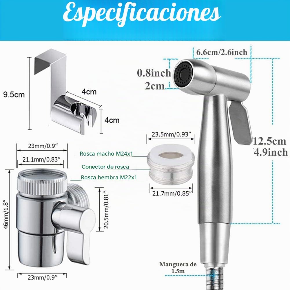 Ducha para Lavabo con Manguera 59" para Mascotas - Alcachofa de Baño para Lavar el Cabello o Limpiar el Fregadero con Válvula
