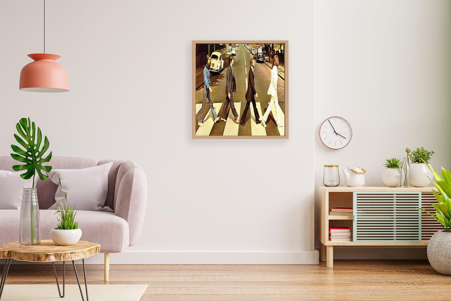 VERRE ART Printed Framed Canvas Painting for Home Decor Office Wall Studio Wall Living Room Decoration (14x14inch Wooden Floater) - The Beatles Abbey Road