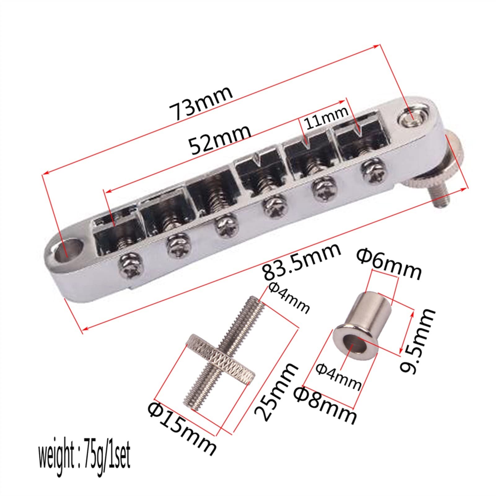 Accesorio repuesto puente Puente De Guitarra Ajustable Del Puente De La Melícula Plateada Para Lp Guitarras