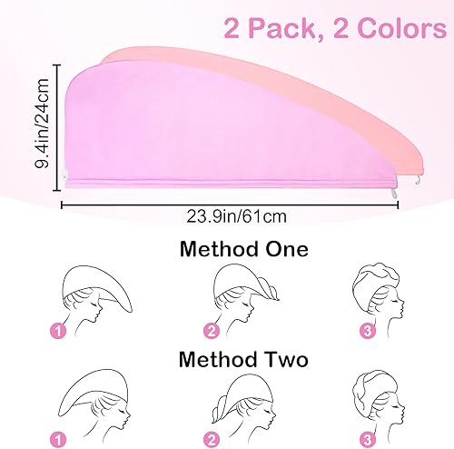 Vista 35 de Basumee Toalla de microfibra para el cabello para niños, paquete de 2 toallas de pelo de secado rápido con turbantes para cabello húmedo, toalla