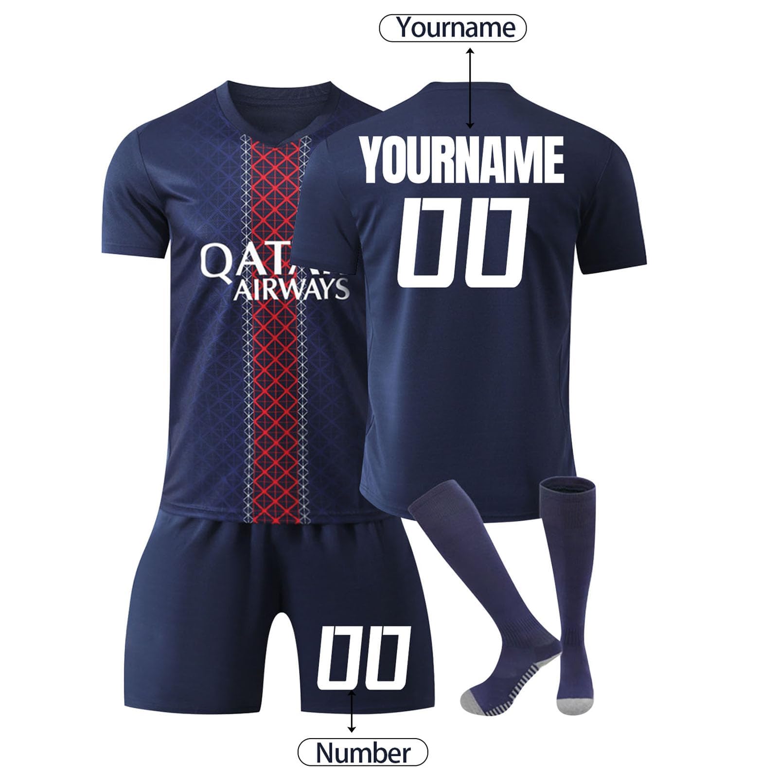 Generico Maglia Calcio Bambino 2024/2025 Maglietta Personalizzata Calcio Nome e Numero Uomo da Personalizzare Tuta Allenamento T-Shirt, Pantaloncini e Calzini Set Regali Ragazzi da Calcio per Tifosi