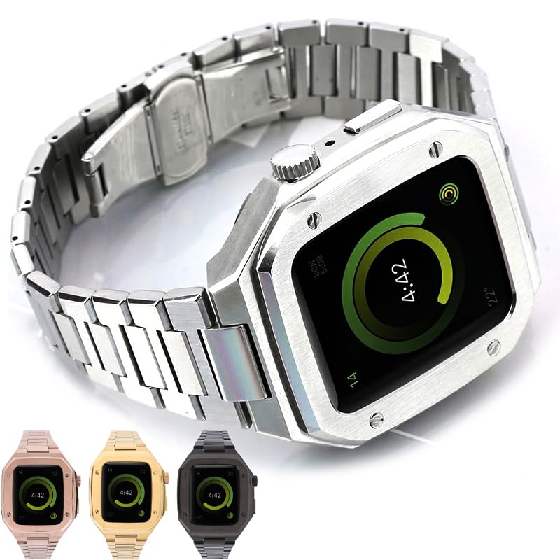 Correa de acero inoxidable para Apple Watch de 45 mm 44 mm con caja metálica Series 9 2