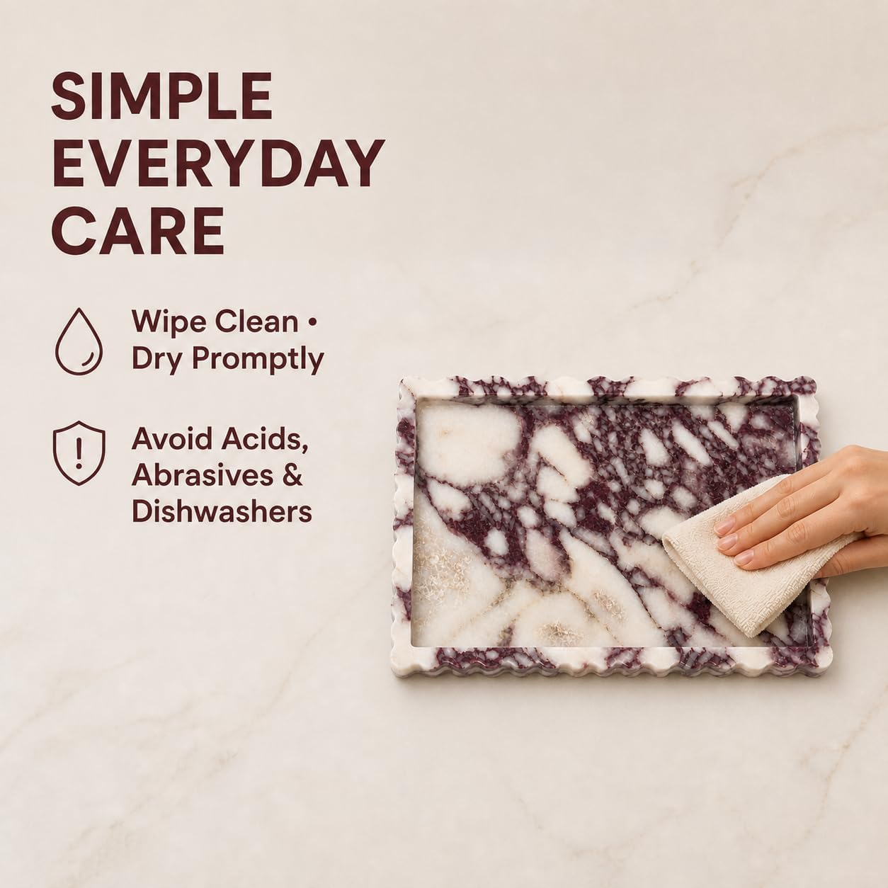 Vikua Calacatta Viola Marble Vanity Tray, 11.8 x 8 in, Scalloped Edge