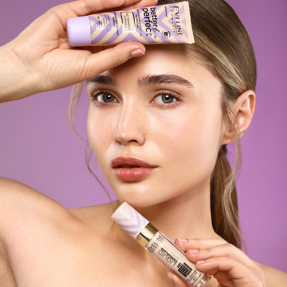 Eveline Cosmetics Better Than Perfect Foundation – lekki, nawilżający i promiennie wykończony kwasem hialuronowym i kolagenem roślinnym, utrzymuje się przez 12 godzin, wegański